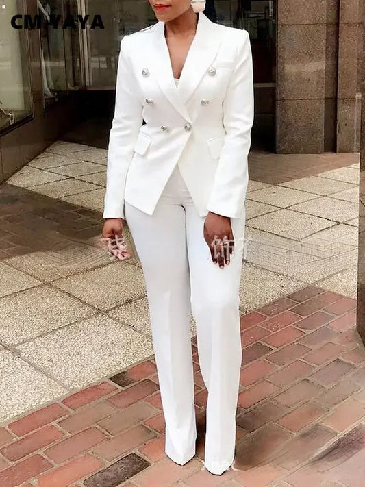 Elegant Women Double Breasted Blazer Suit and Pants Set