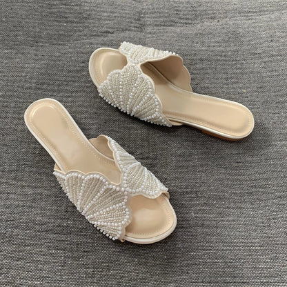 Luxury Faux Pearl Summer Flat Sandals for Women