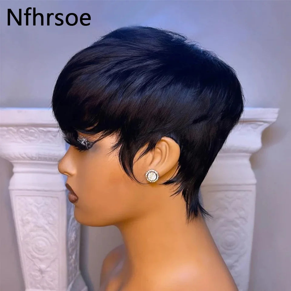 Short Bob Wig Straight Human Hair with Bangs