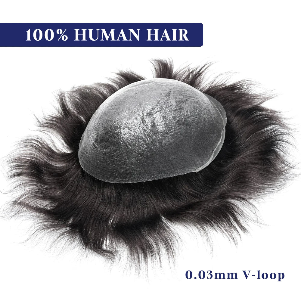 V Loop Silk Base Wavy Toupee for Men 8x10
