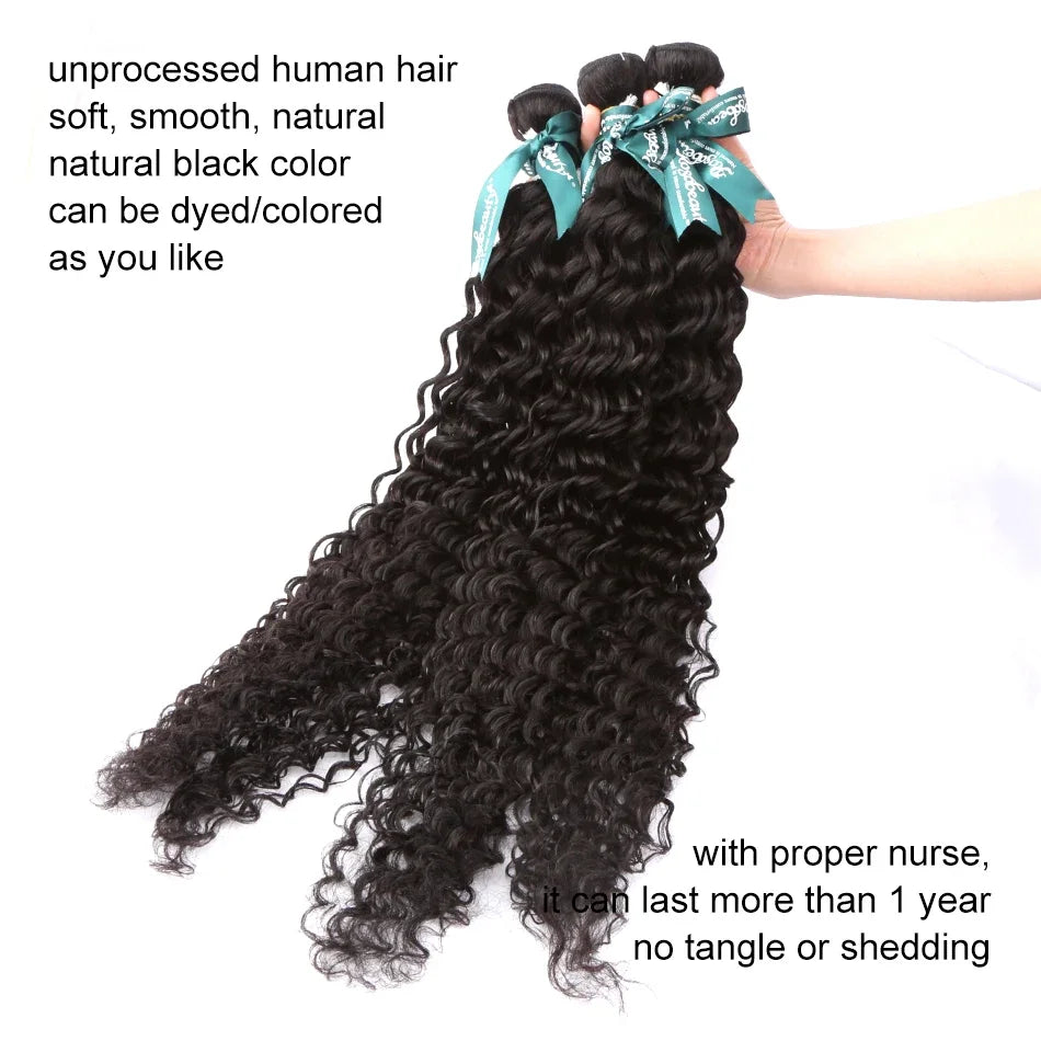 Deep Wave Curly Human Hair Bundles Natural Color 28 30 40 42 Inch
