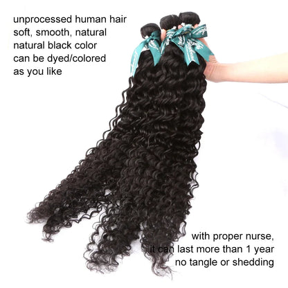 Deep Wave Curly Human Hair Bundles Natural Color 28 30 40 42 Inch