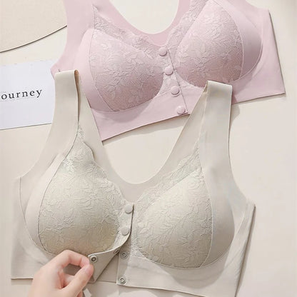 Seamless Lace Front-Button Bra for Women