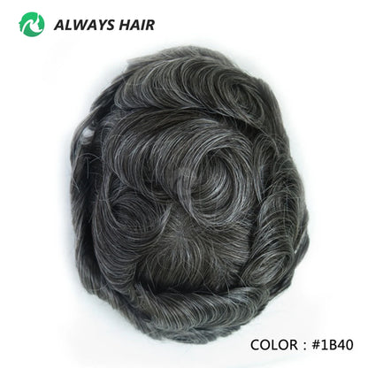 PU Men Toupee Indian Human Hair 130% Density Wig