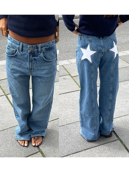 Women's Vintage Star Pattern Loose Denim Jeans