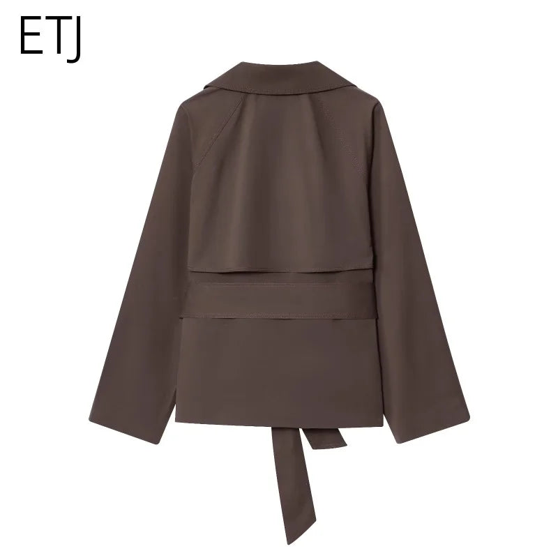 Women's Casual Double-Breasted Trench Coat in Maillard Color