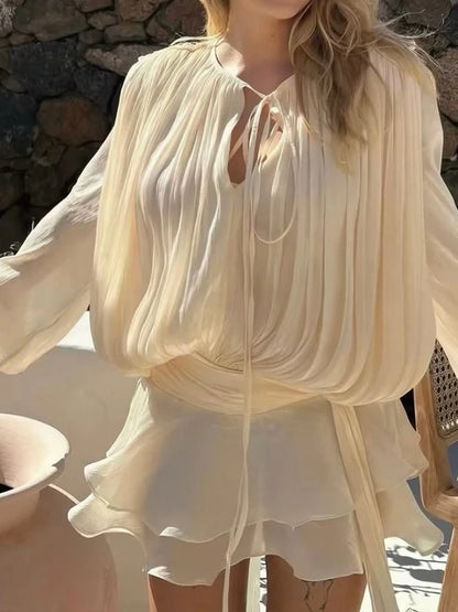 TWOTWINSTYLE V Neck Long Sleeve Mini Dress for Women