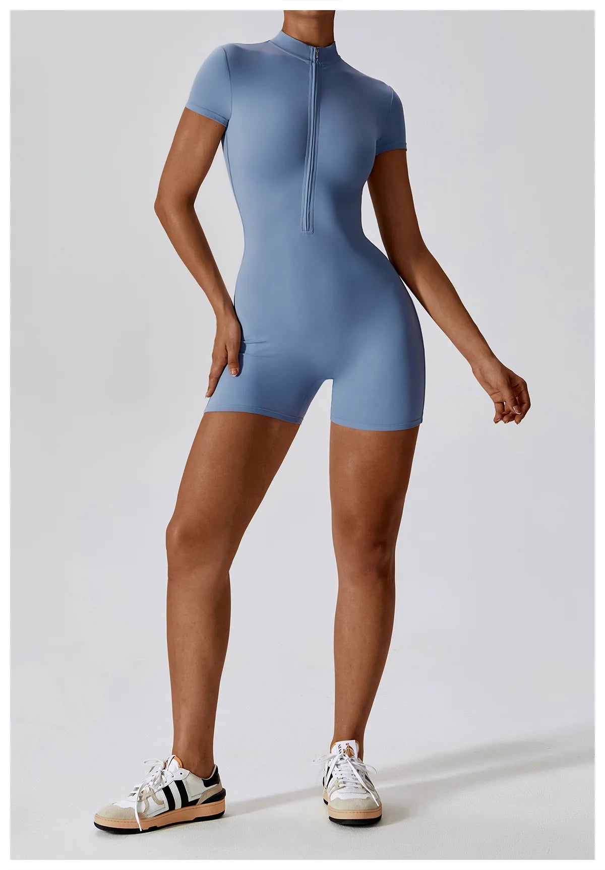 Summer Zipper Short Sleeve Yoga Bodysuit for Women