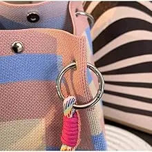 Mini Knitted Bucket Bag Women Colorblock Wristlet Purse