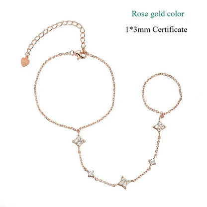 Moissanite Charm Bracelet 14K Plated Silver Adjustable