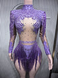 Rhinestone Tassel Elastic Bodysuit for Women