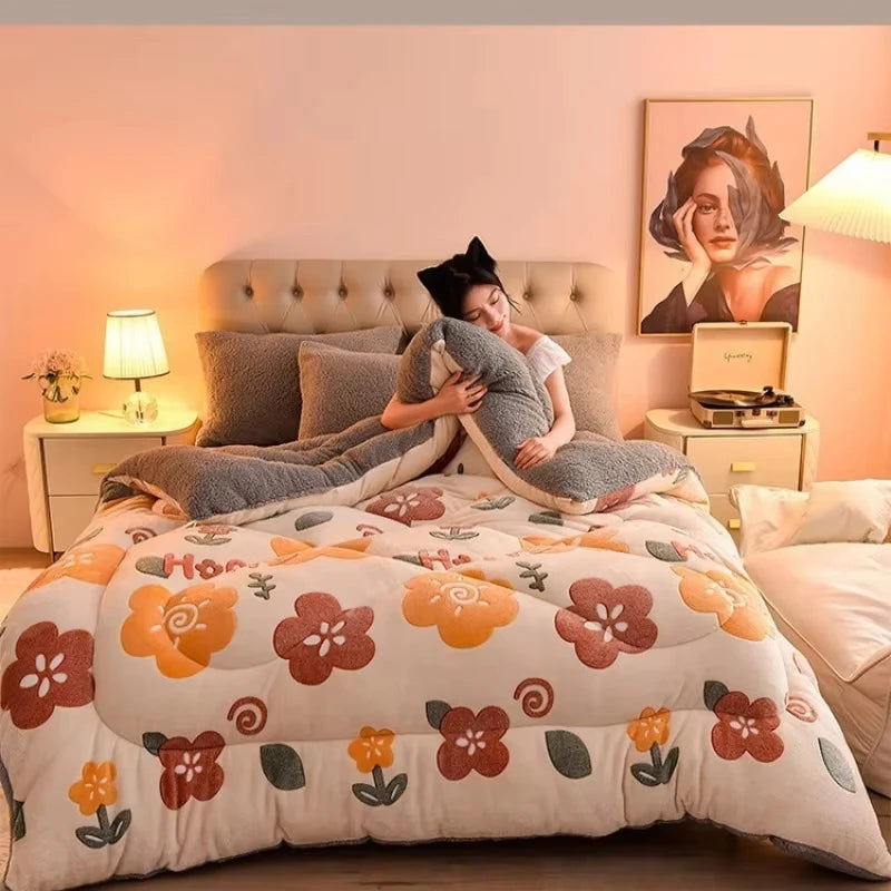 Lamb Fleece Blanket Double-Sided Velvet Warm Quilt
