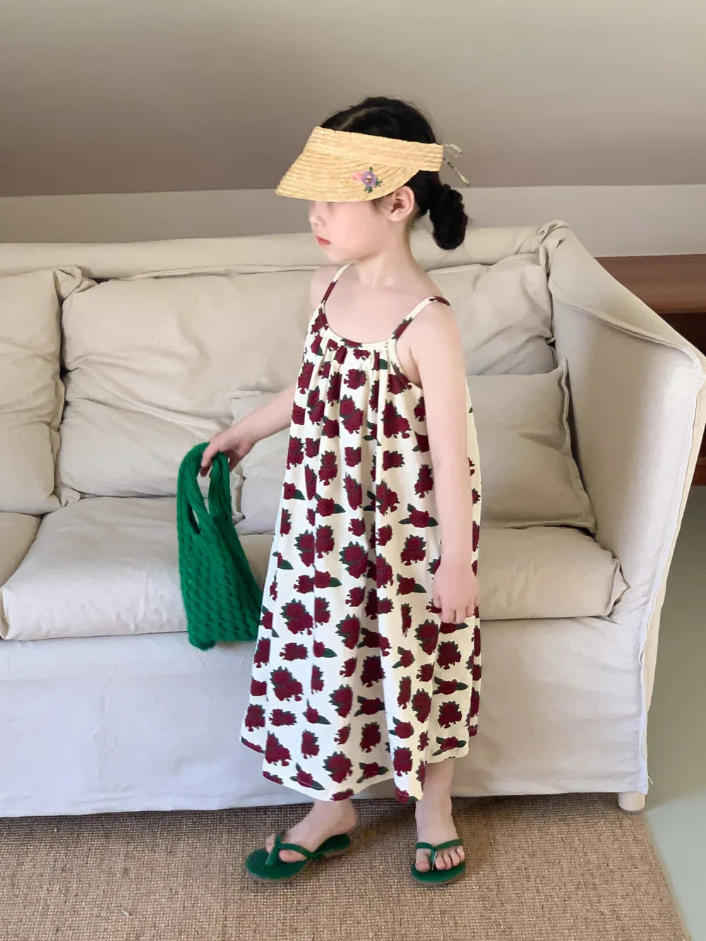 Sleeveless Beach Dress Printed Rose for Girls 4-6Y