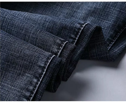Men's Casual Straight Stretch Jeans Blue Black Denim