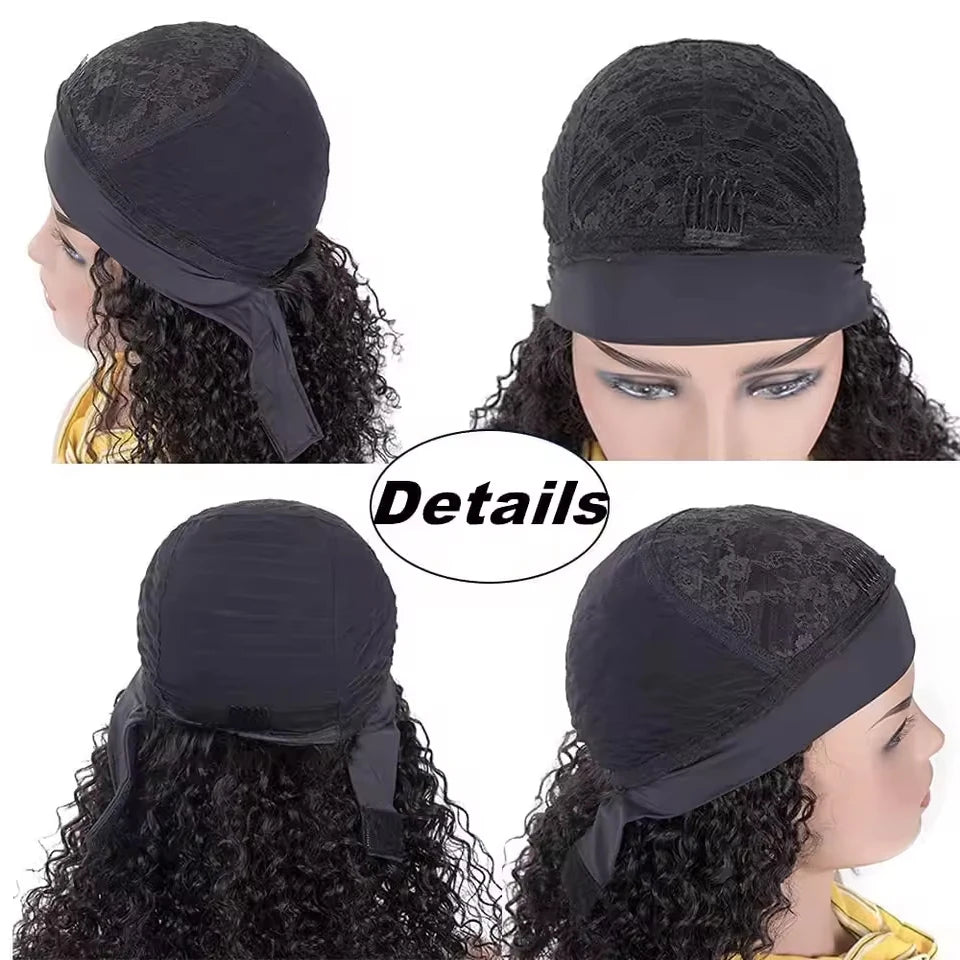 Curly Headband Wig Human Hair Kinky Curly 250 Density