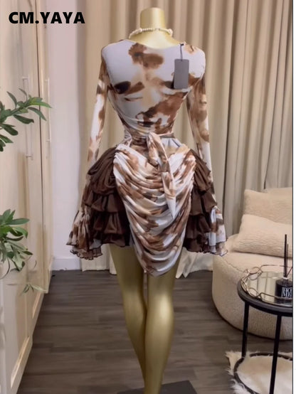 Women Tie Dye Print V-Neck Bodycon Dress
