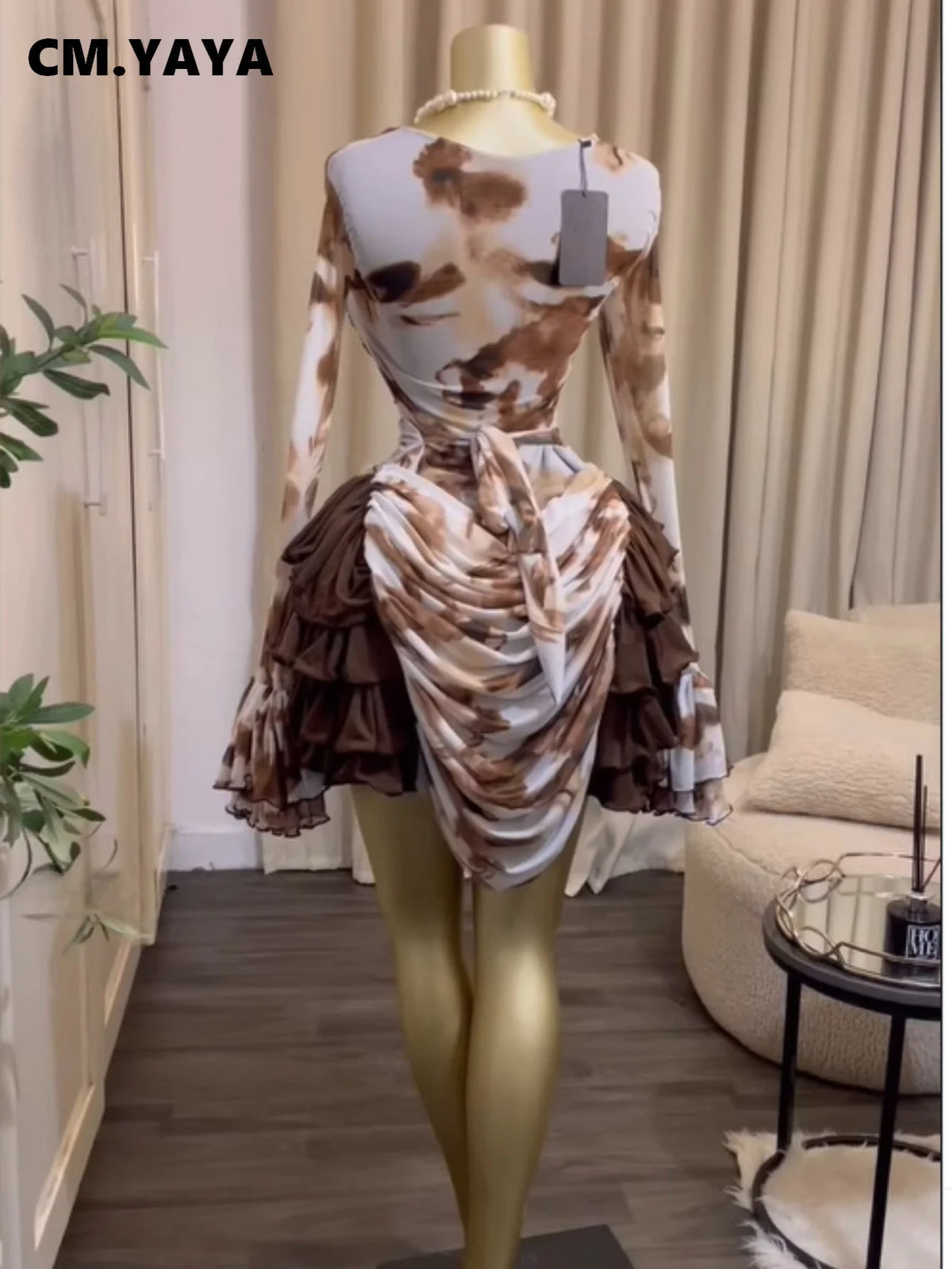 Women Tie Dye Print V-Neck Bodycon Dress