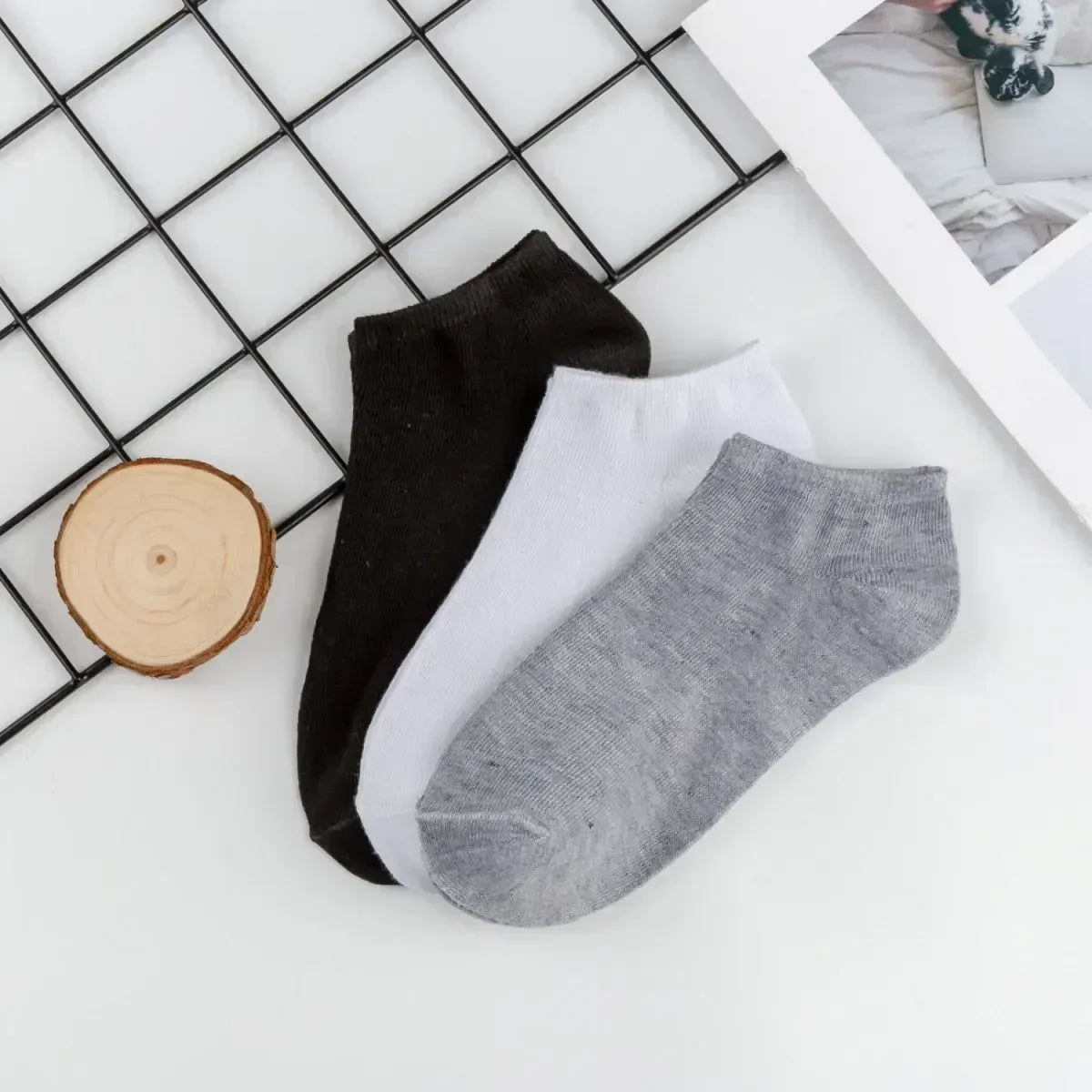Unisex Ankle Socks Cotton Breathable Sports Black White Gray