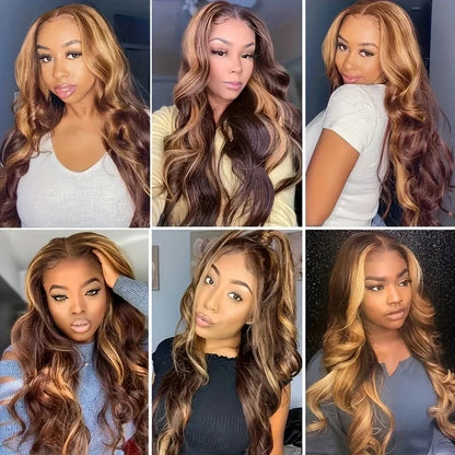 P4/27 Highlight Brown Body Wave Human Hair Wig 40-46 Inch