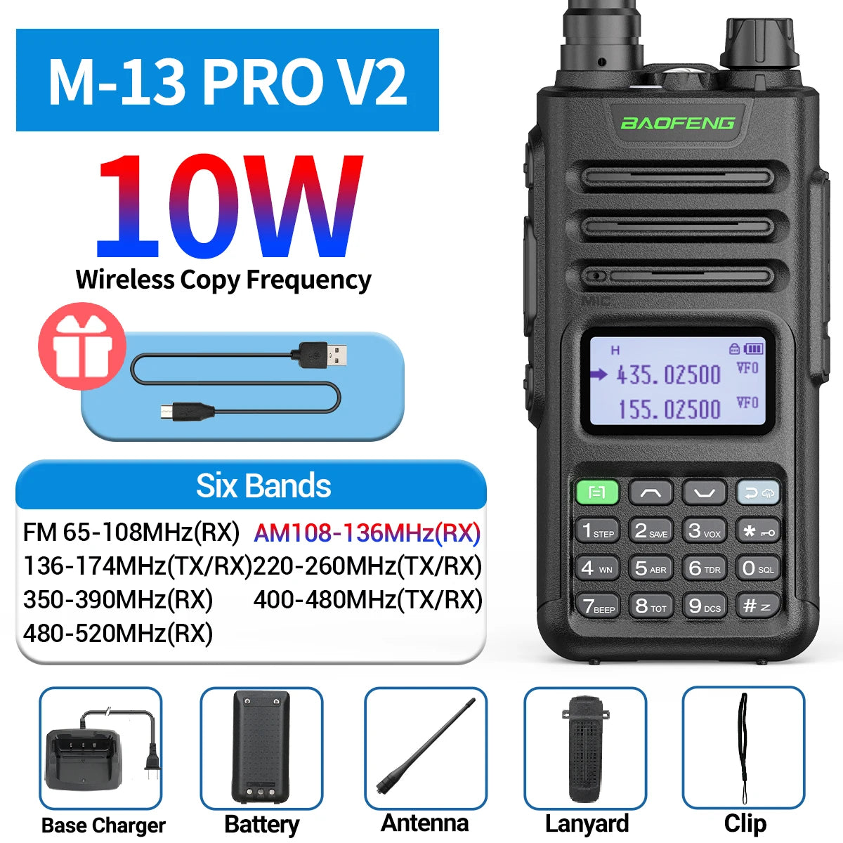 BaoFeng M-13 PRO V2 High Power Multi Band Walkie Talkie