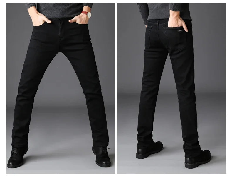 Men's Soft Stretch Black Denim Biker Jeans