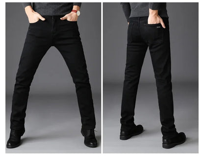 Men's Soft Stretch Black Denim Biker Jeans