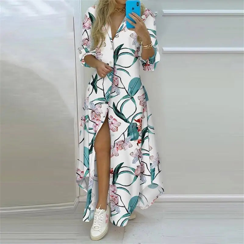 Bohemian Long Sleeve Printed Maxi Dress for Women