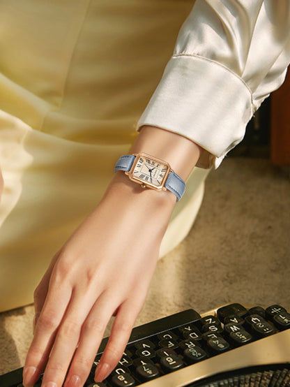 Fashion Retro Square Leather Strap Quartz Watch for Women