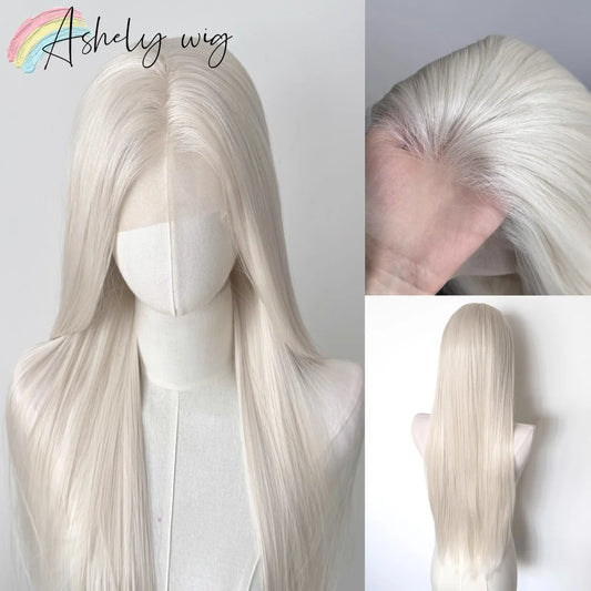 Platinum Lace Front Wig Long Straight White Cosplay Wig