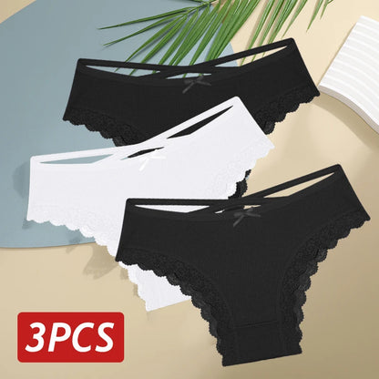 3PCS Women Cotton Lace Brazilian Panties Set S-XL