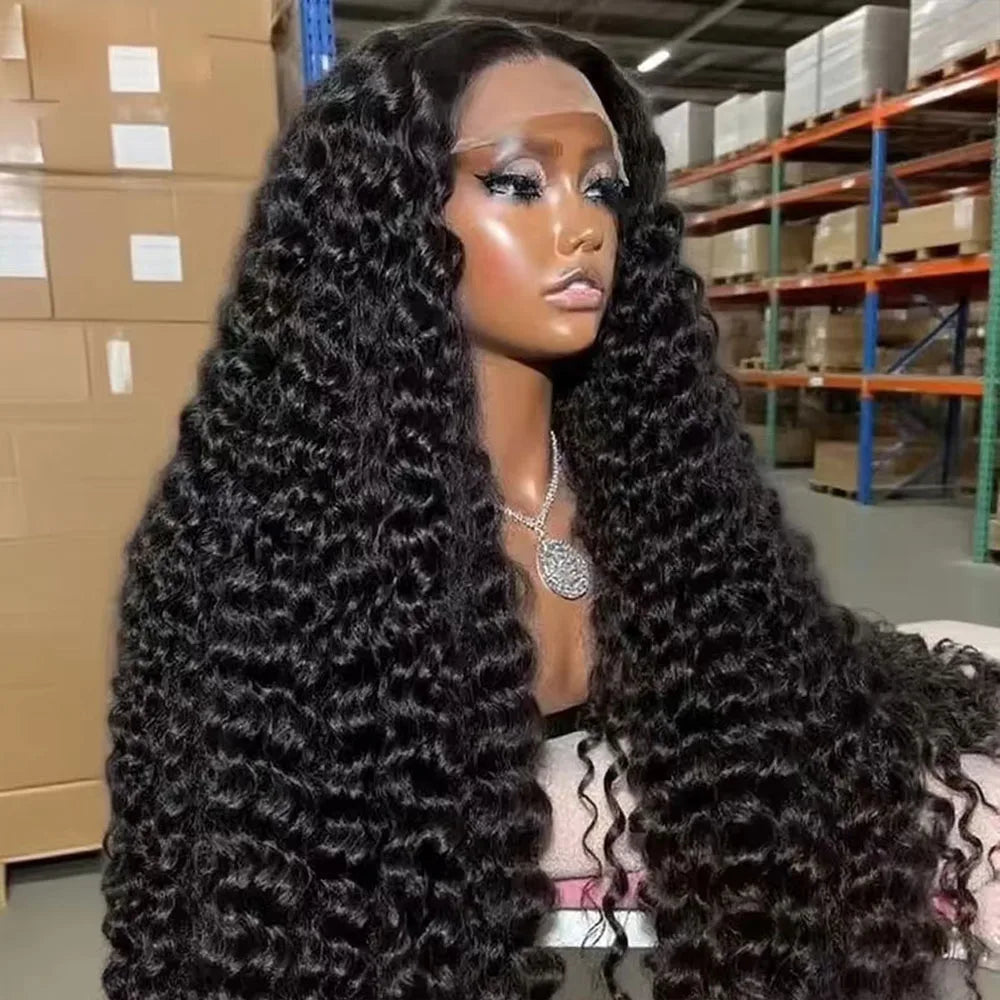 38 40 Inch Deep Wave Lace Front Wig Natural Color