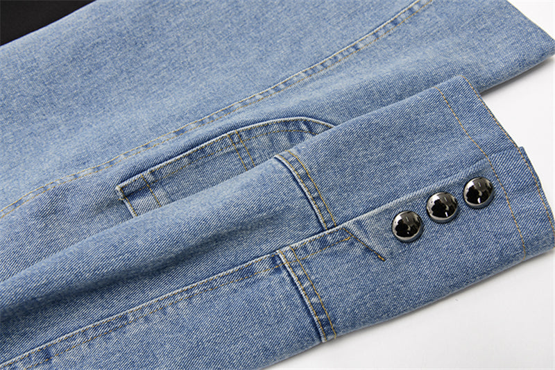Women Vintage Denim Patchwork Blazer Coat