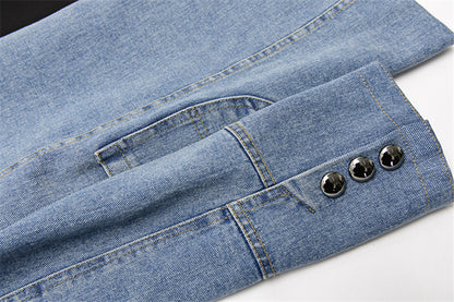 Women Vintage Denim Patchwork Blazer Coat