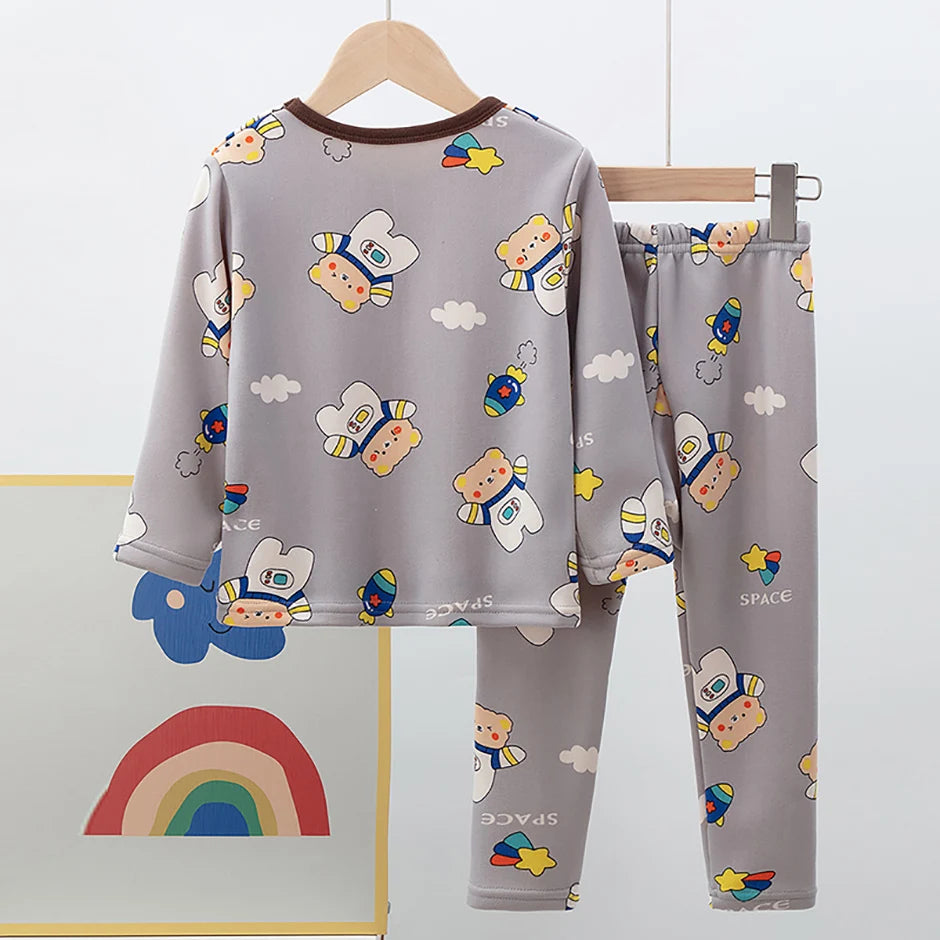 Children's Cartoon Printed Thick Warm Underwear Set