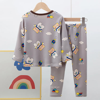 Children's Cartoon Printed Thick Warm Underwear Set