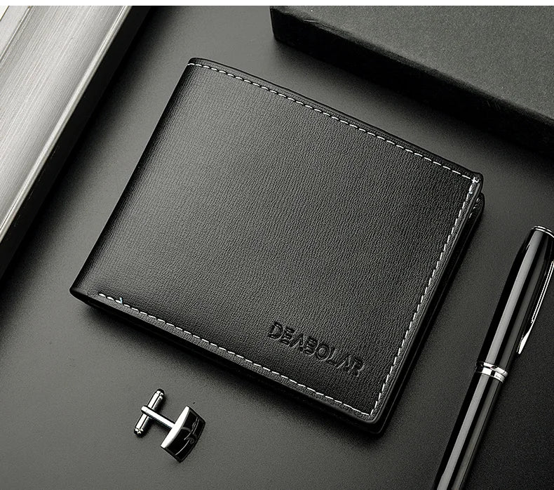 PU Leather Short Wallet for Men in Thin Folding Design