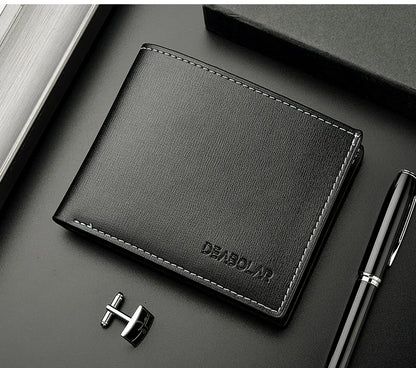 PU Leather Short Wallet for Men in Thin Folding Design