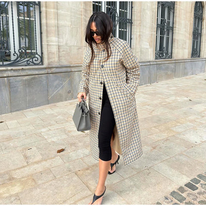 Double-Sided Long Trench Coat for Women with Pockets