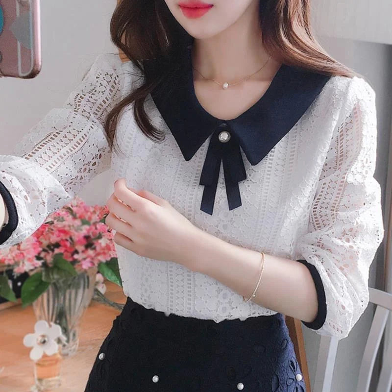 Lace Blouse with Peter Pan Collar for Women