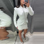 Chic Waist Cinched Women's Blazer Coat with Stand Collar