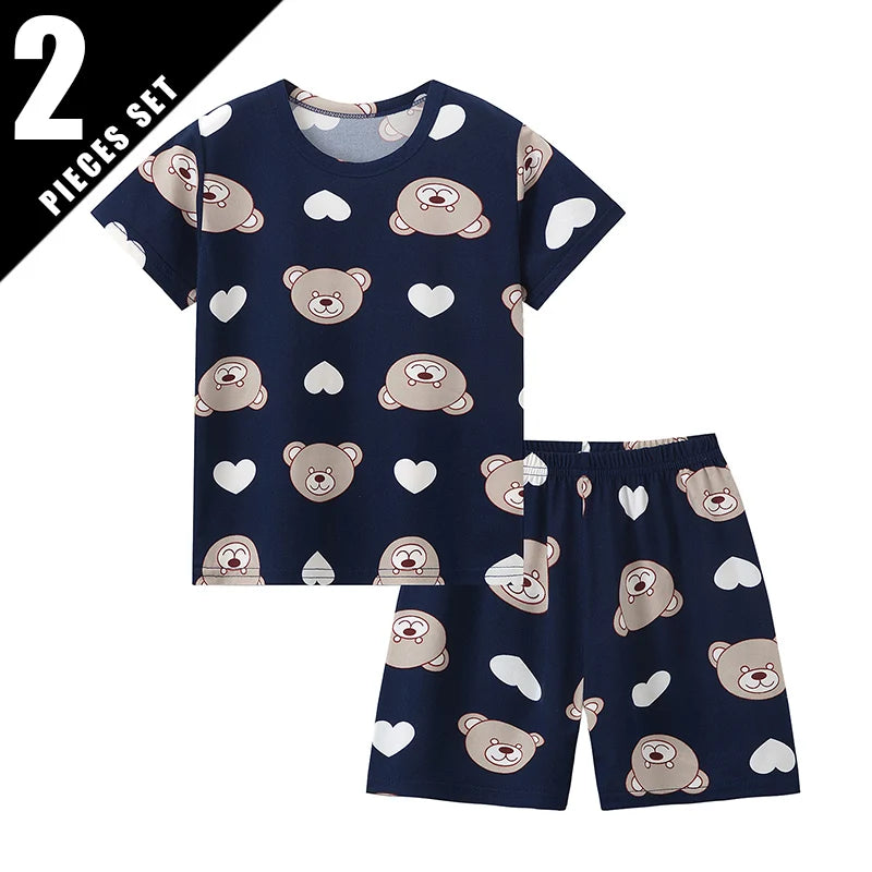 Children's Casual Joker Bear Print Pajama Set