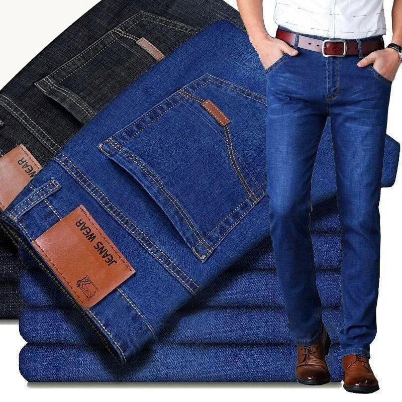 Men's Black Blue Stretch Jeans Casual Slim Fit Trousers