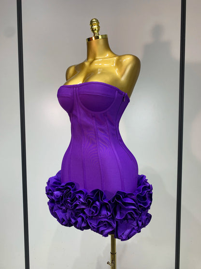 Women Strapless Backless Flower Embellished Mini Dress