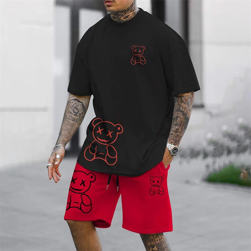 Men's Summer Loose Harajuku T-Shirt and Shorts Set