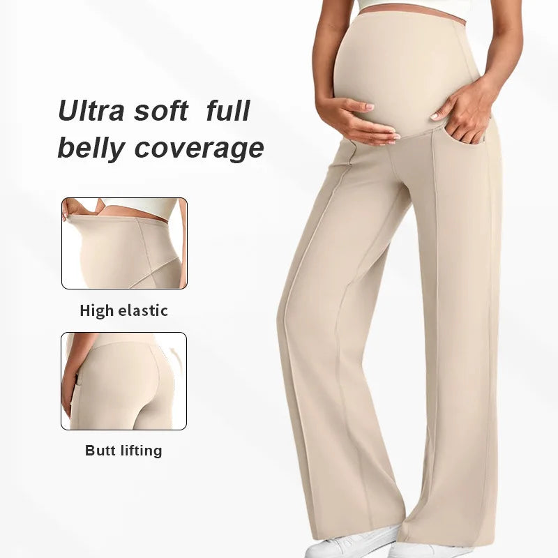 Plus Size Maternity Wide-Leg Pants Natural Color