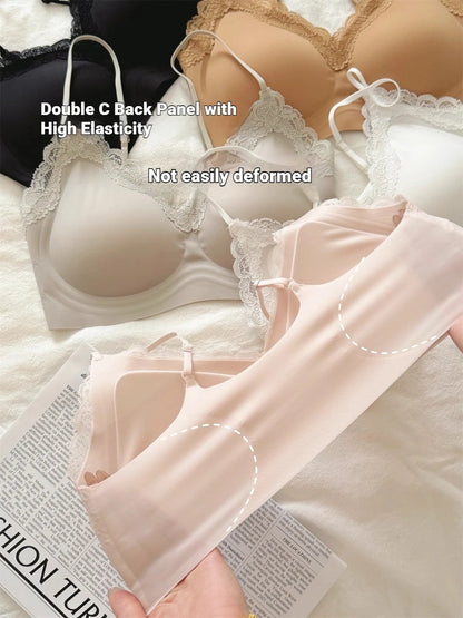French Lace V Neck Seamless Wireless Bra S-XL
