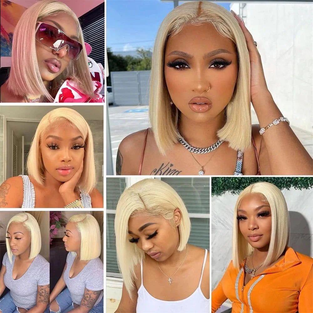 613 Blonde Straight Bob Wig Remy Human Hair Lace Front