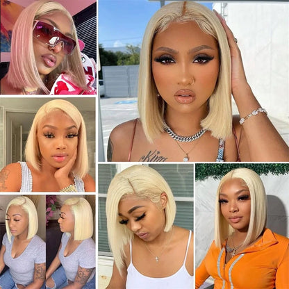 613 Blonde Straight Bob Wig Remy Human Hair Lace Front