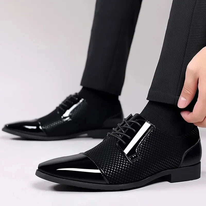 Men's Black PU Leather Lace Up Oxfords Shoes