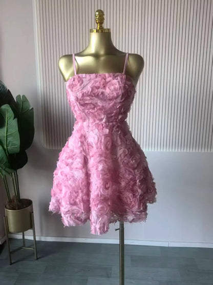 Rose Floral Spaghetti Strap A-line Mini Dress